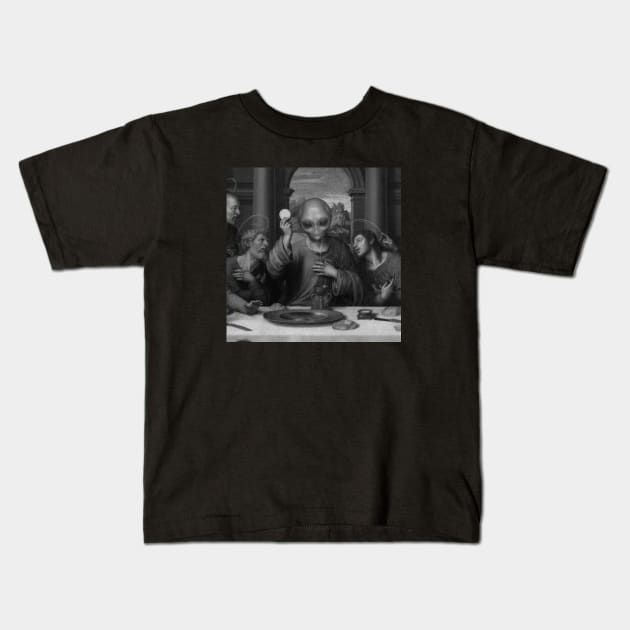 Alien Jesus Kids T-Shirt by madharka